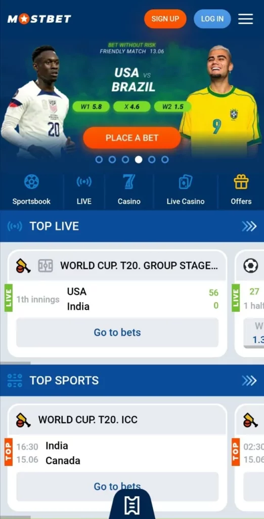 Mostbet Mobile Version Screenshot